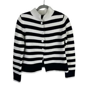 Sara Campbell Cotton Striped Cardigan Mock Collar Size XS Classic Pearl Button